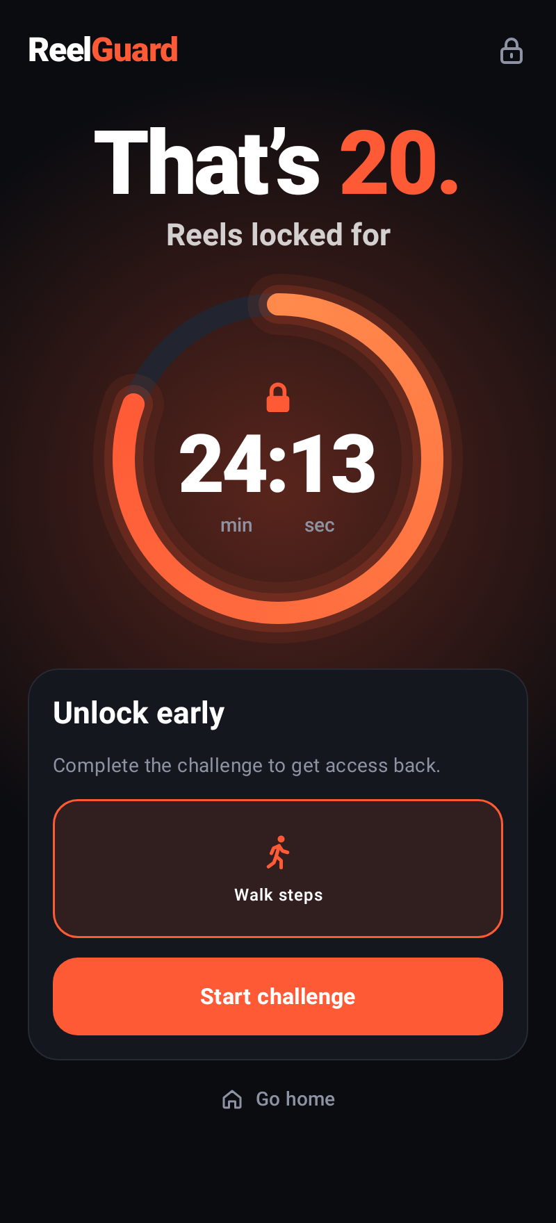 Block screen shown when the limit is reached